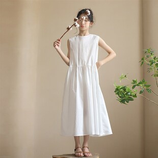 女童装初中生小白裙后背系带沙滩裙小女孩连衣裙少女高级感长裙子