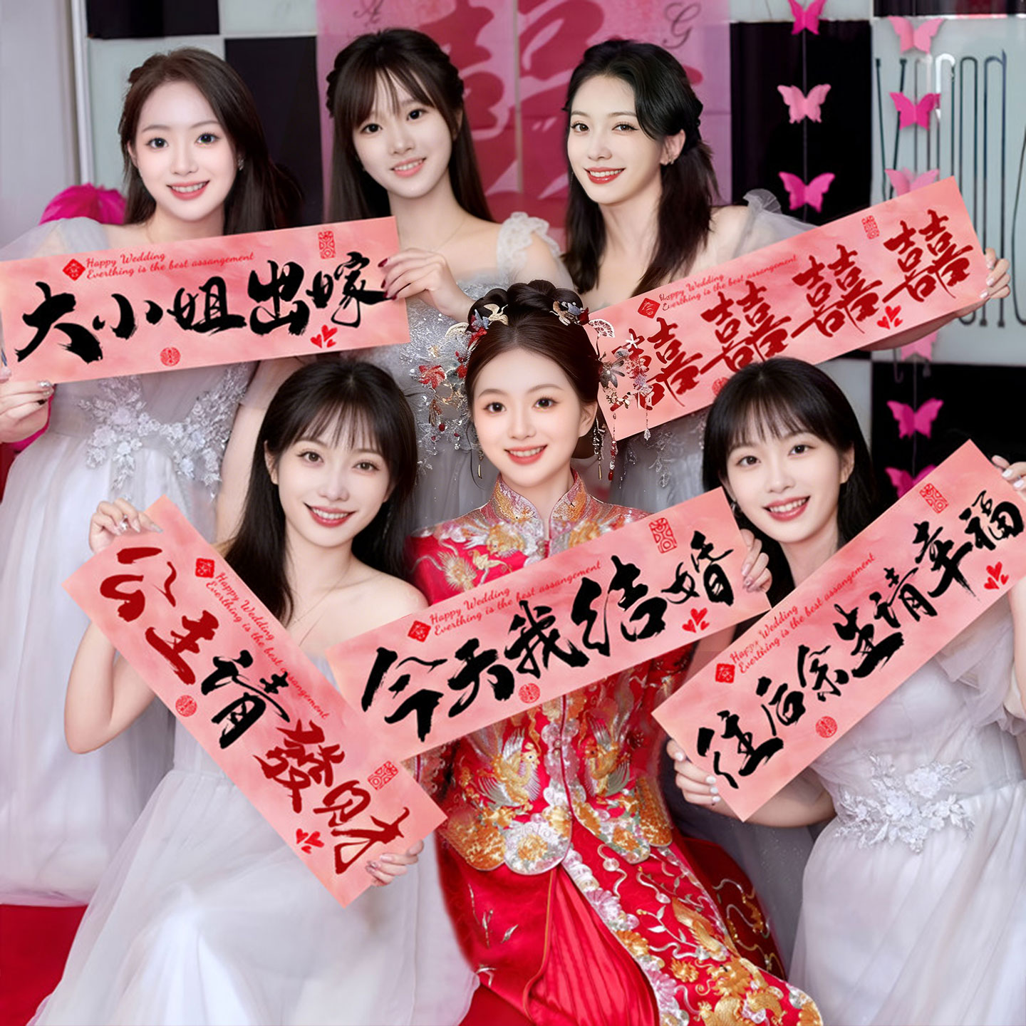 结婚拍照道具女方婚礼创意小拉旗横幅手持接亲新娘晨袍工具用品图片