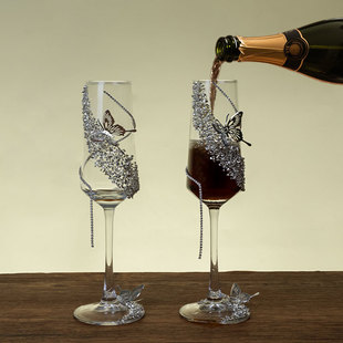 敬酒杯diy结婚新人一对香槟高脚杯创意碎钻手工制作交杯高级装饰