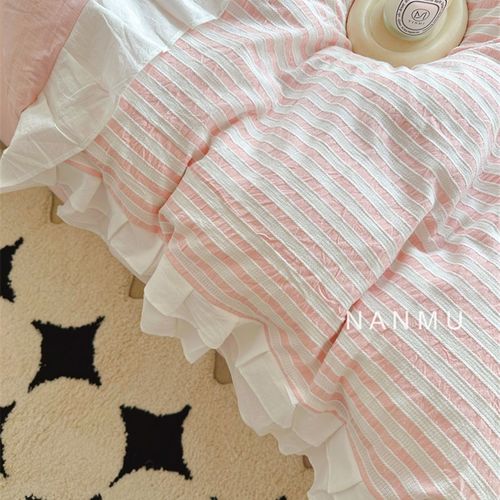 氧气女孩仙女奶油风全棉水洗棉四件套少女粉花边被套纯棉床品2m