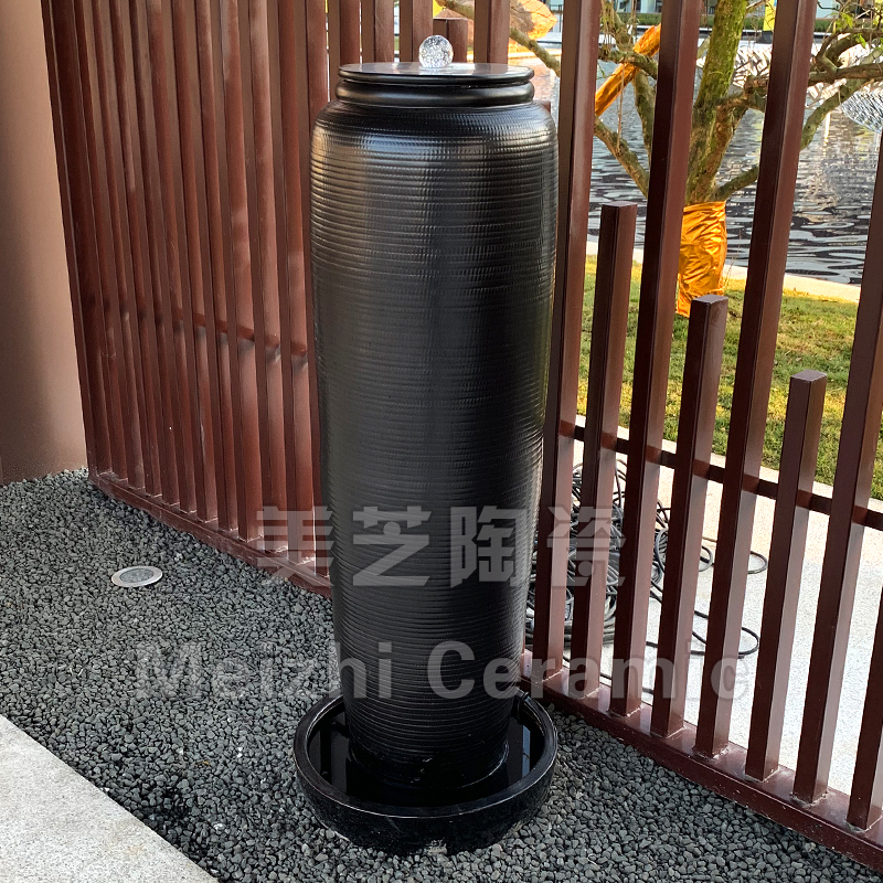 茶室中式陶瓷流水摆件循环水景陶罐水缸喷泉花瓶落地加湿器水晶球