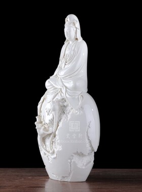 坐岩观音 德化白瓷荷花观世音菩萨 家居装饰办公工艺品礼品摆件