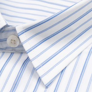 纯棉男士 衬衣加大码 条纹修身 短袖 商务正装 夏季 职业工装 蓝色 白衬衫