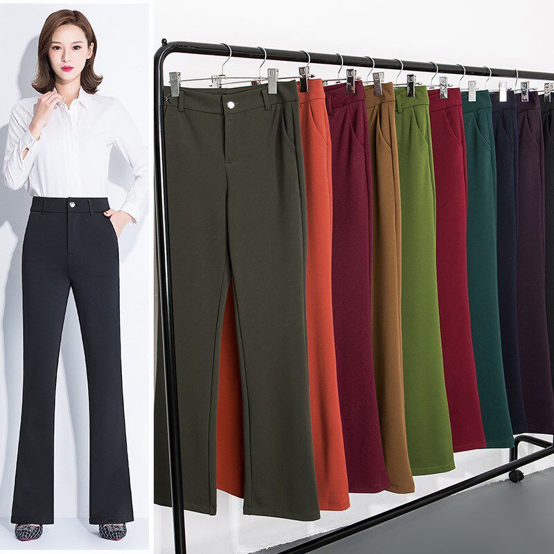 春秋装冬装新品直筒微喇裤长裤喇叭女裤加长显高显瘦工装西裤弹力