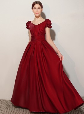 女大童小提琴演奏比赛长款红色公主裙儿童长笛钢琴古筝演出晚礼服