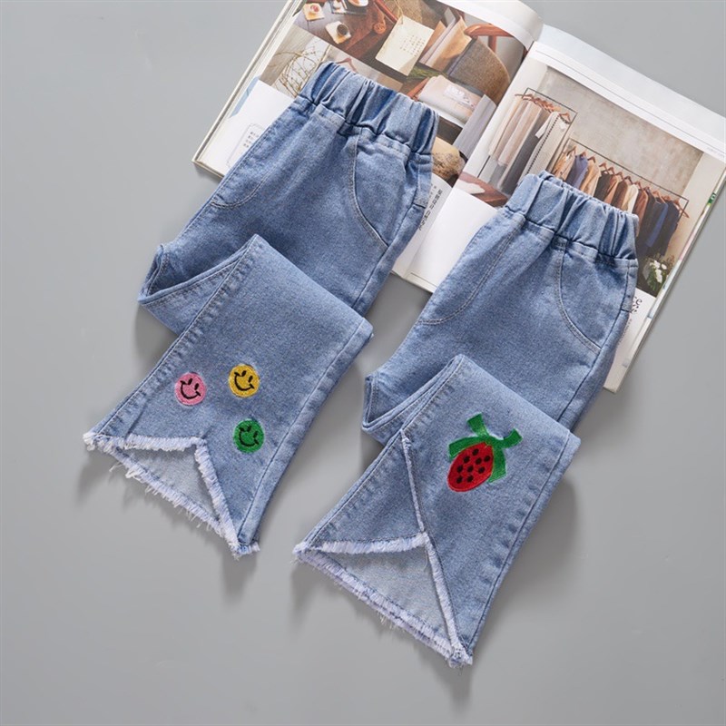童装女童牛仔喇叭裤春秋季新款2023小中童宝宝休闲裤软长裤时尚潮