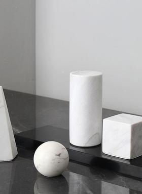 天然大理石桌面摆件黑色书房石材摆放艺术几何体圆球