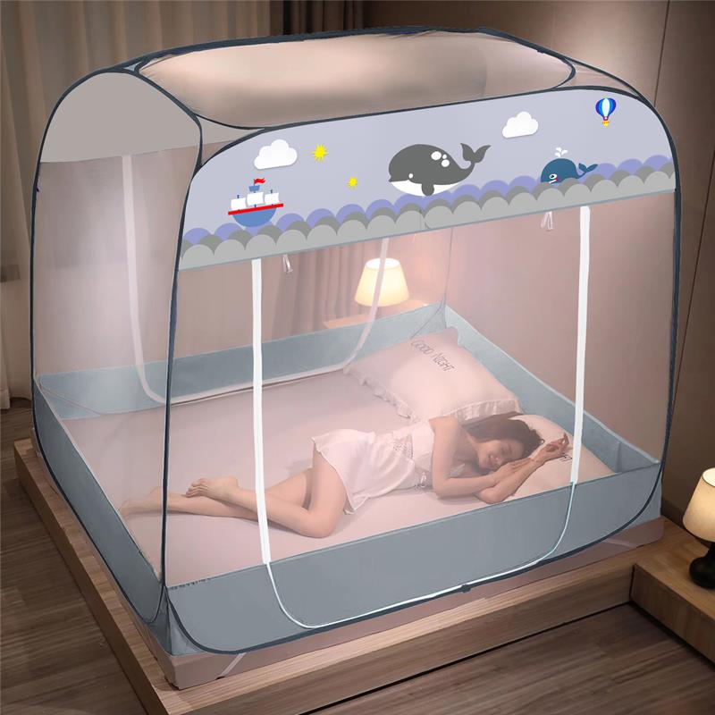 新款方顶蒙古包蚊帐免安装单人宿舍三门折叠回底儿童防摔卧室家用