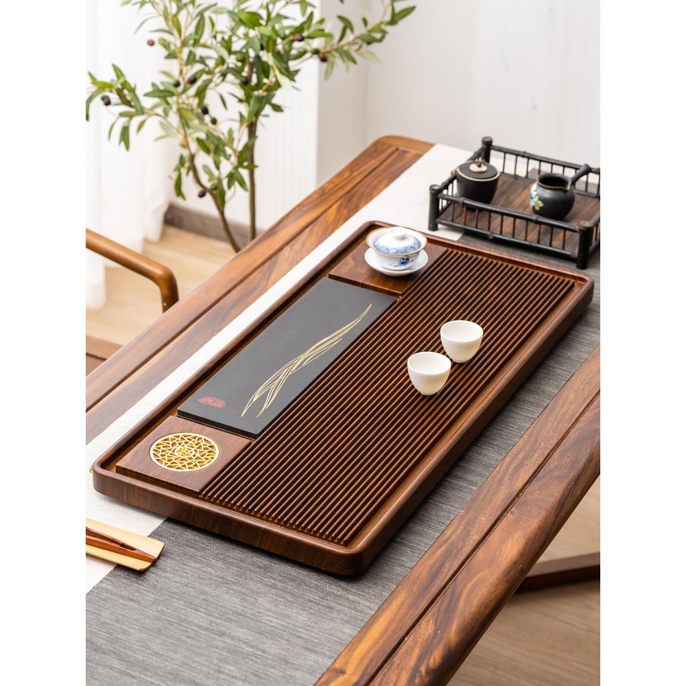 实木茶盘家用干泡台乌金石电木办公室茶台排水式功夫茶海托盘茶具