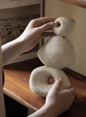 栗石【石来运转】侘寂风水泥做旧摆件家居酒柜创意几何艺术装饰品