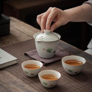家用送礼办公茶杯整套 陶瓷快客杯一壶三杯盖碗旅行茶具小套装