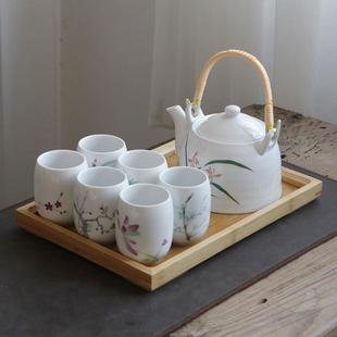 茶具套装 1壶6杯 陶瓷茶壶茶杯家用景德镇提梁壶简约日式 客厅新中式