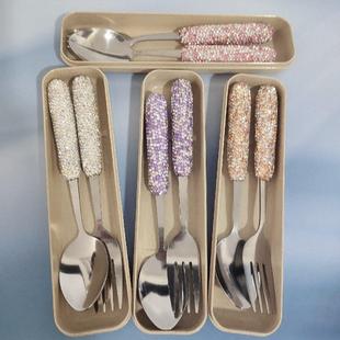 小麦秸秆餐具不锈钢便携三件套学生活动礼品日韩叉子勺子筷子套装