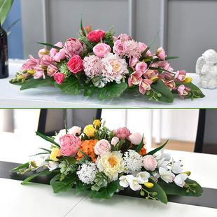 长条会议桌摆花签约仪式桌花摆件会议室假花彷真花摆设餐桌花台花