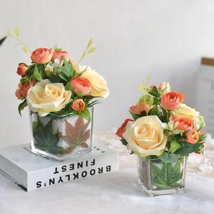 商务会议室装饰花艺宴会餐桌桌花摆花客厅茶几小摆件玻璃方杯台花