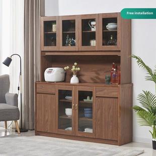 餐具柜酒柜简约现代客厅储物柜胡桃色厨房柜茶柜实木色
