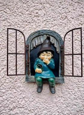 INS出口杂货小矮人工艺品翻窗摆件装饰雕像墙面挂件树脂圣诞老人