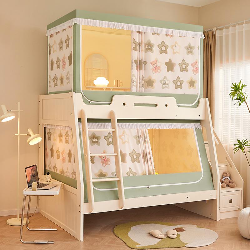 儿童子母床蚊帐遮光床帘可伸缩上铺双层床帐篷下铺书架梯形遮挡帘