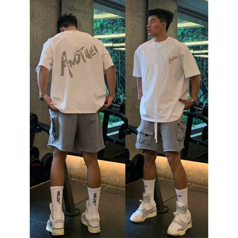 欧美式痞帅高级感英文短袖t恤男重磅纯棉休闲潮牌情侣上衣半袖夏