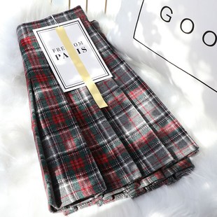 棕色格子百褶裙女秋冬高腰防走光毛呢加厚半身裙子显瘦a字短裙裤