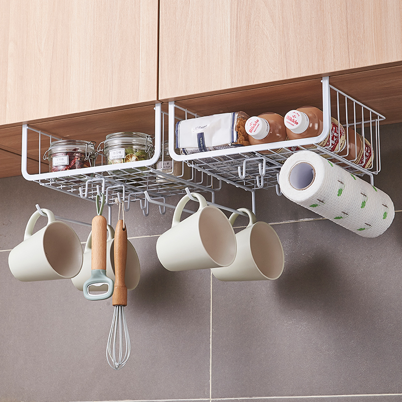 厨房置物架多层收纳层架桌下悬挂多功能挂篮整体橱柜吊柜下挂免打