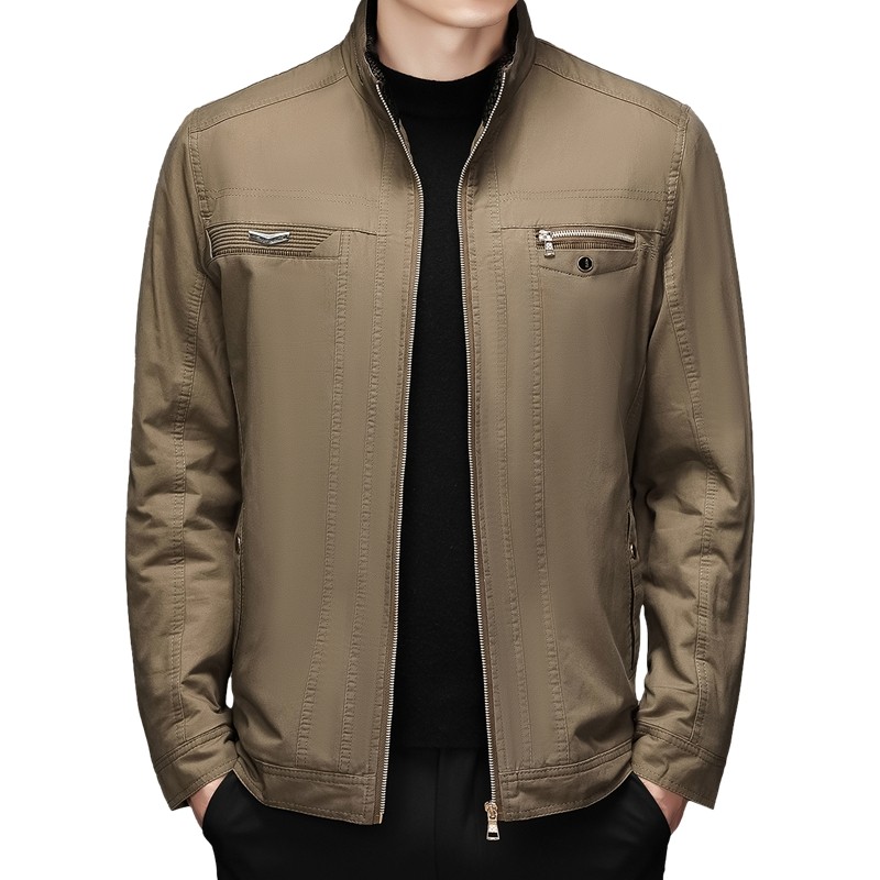 爸爸外套秋冬款中年男士夹克衫加绒加厚纯棉上衣中老年人男装秋装