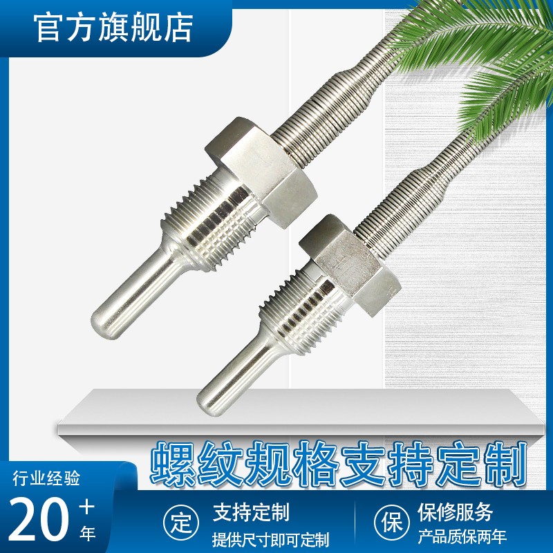WZP-PT100温度传感器螺纹感温探头管道插入式铂热电阻K型热电偶线