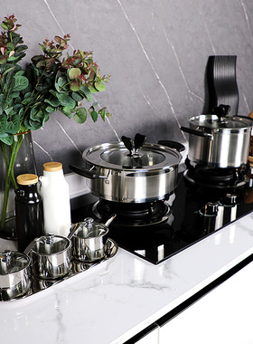 厨房软装饰品摆件样板间橱柜组合不锈钢汤锅砧板花艺油壶软装道具