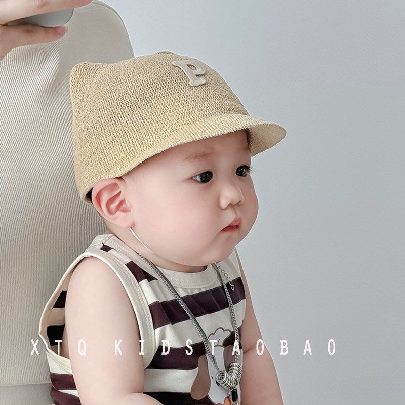 宝宝草帽可爱猫耳朵婴幼儿童遮阳帽超萌男女童防晒帽夏季薄款透气