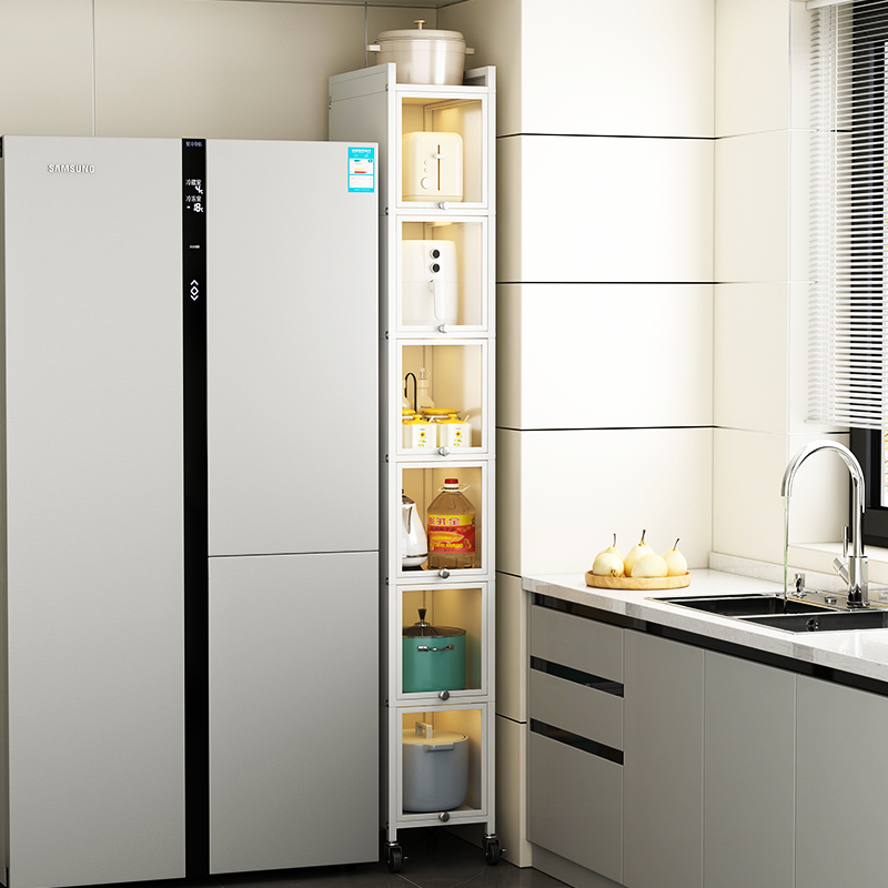 厨房夹缝置物架落地多层25公分墙边小窄柜冰箱缝隙旁边的收纳柜子