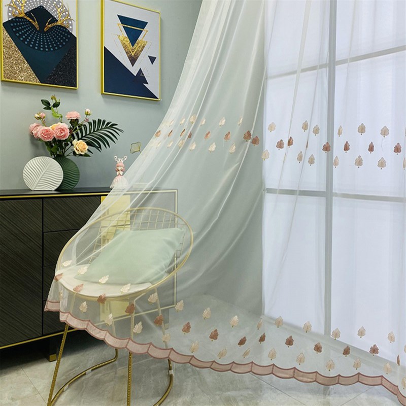 2021新款绣花窗纱美式田园轻奢小清新窗纱网红窗纱透光透人白纱帘