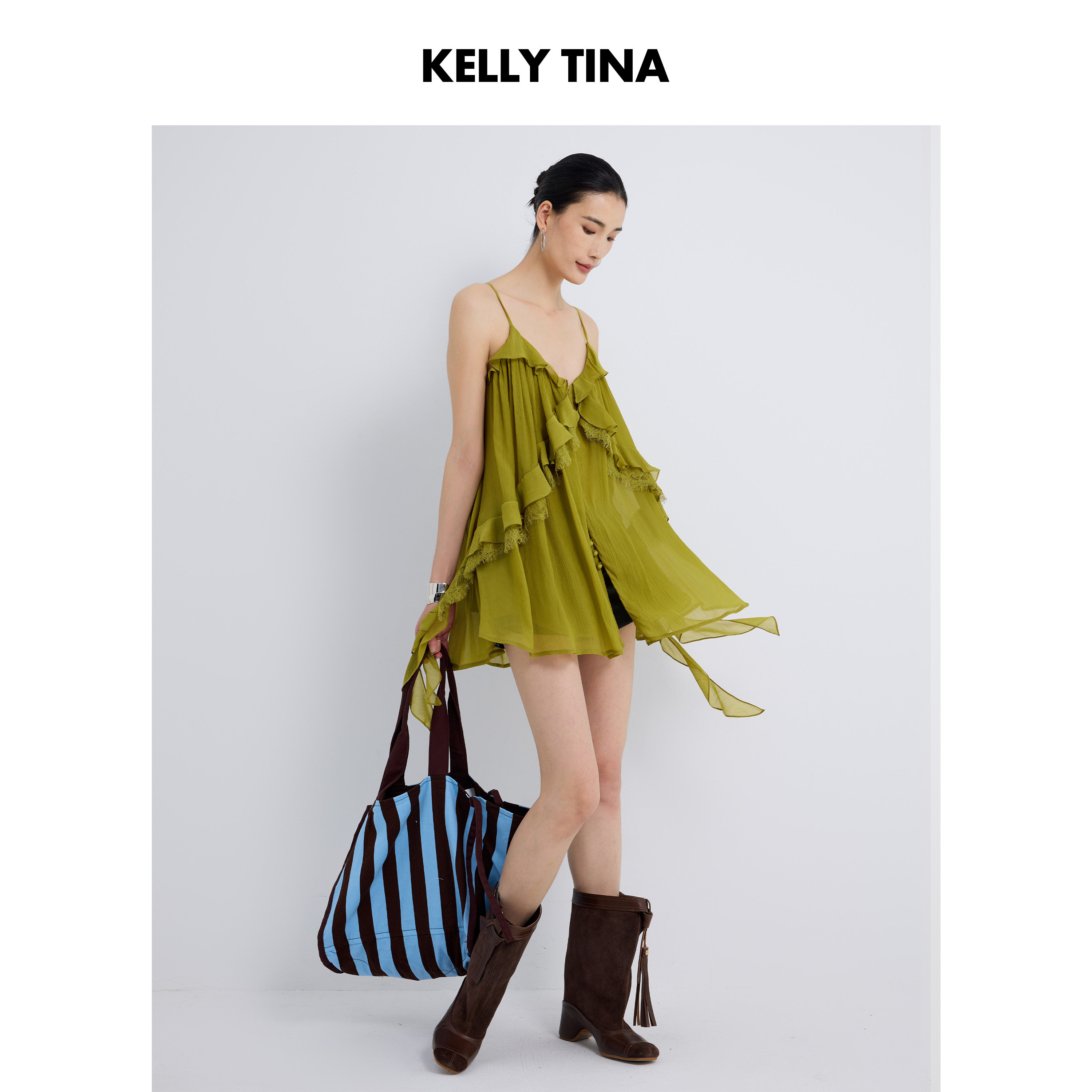 KELLYTINA夏季蕾丝荷叶边吊带