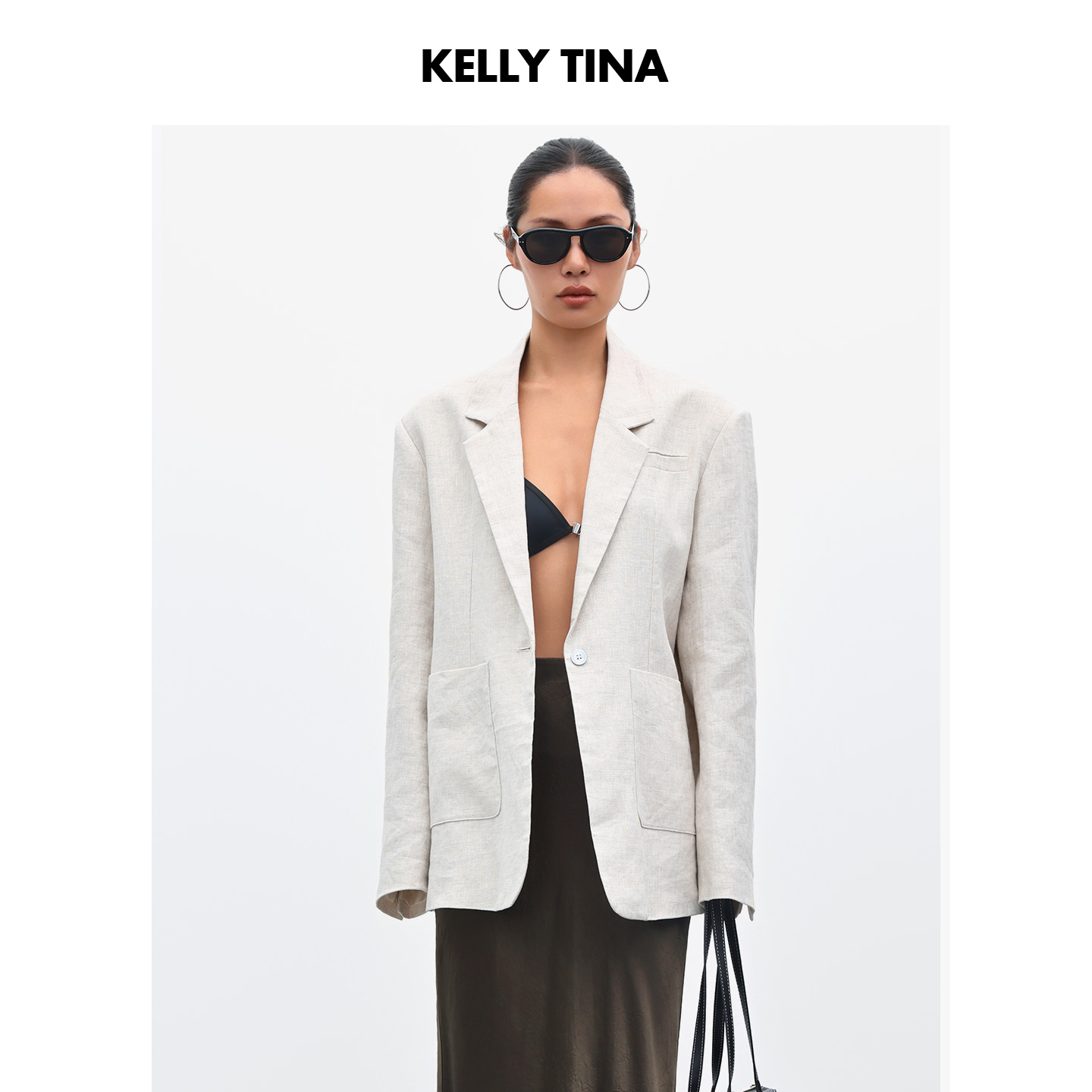 KELLY TINA 闲暇系列-呼吸感雨露麻通勤西装女高级感轻奢宽松外套