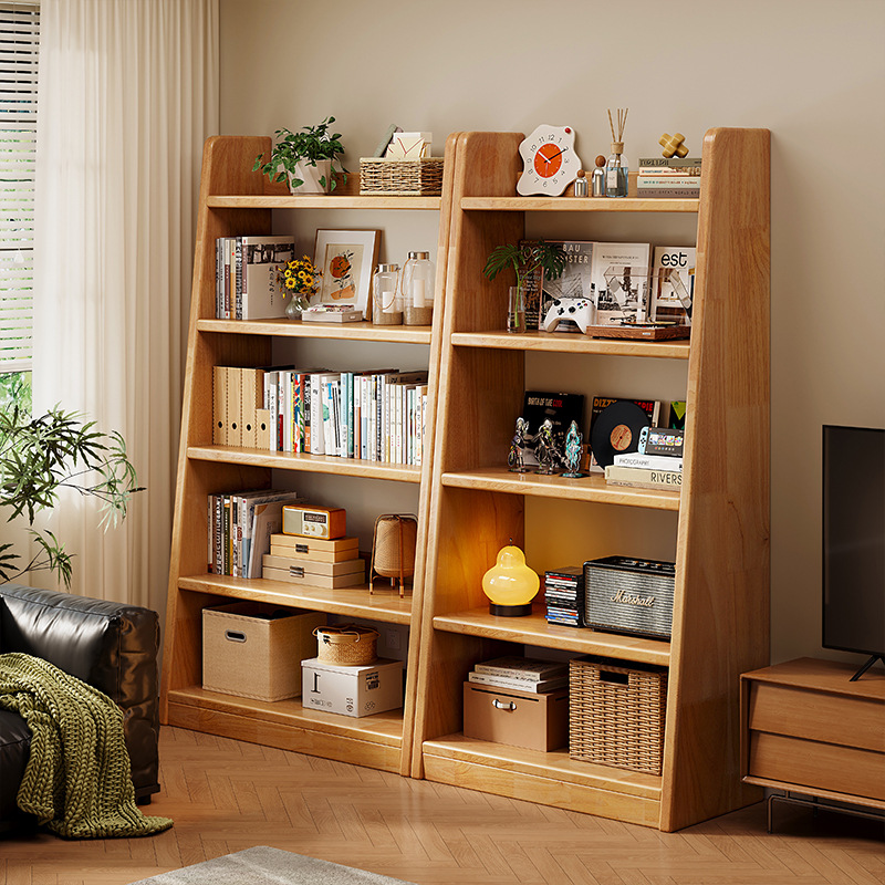 实木书架落地置物架梯形收纳储物架一体靠墙家用客厅展示简易书柜