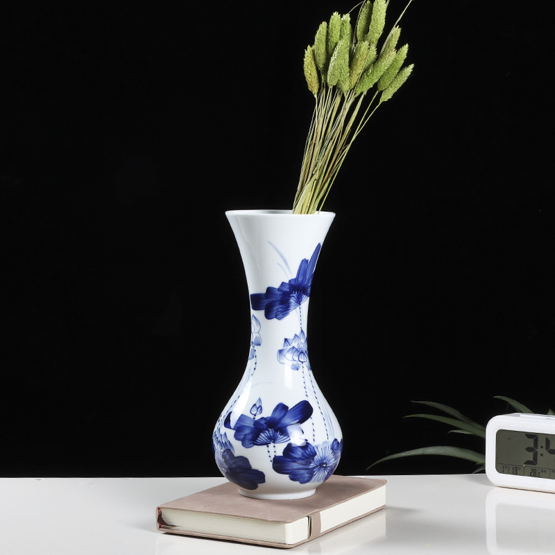 景德镇手绘青花陶瓷器小花瓶插干花装饰家用客厅酒柜水培软装摆件