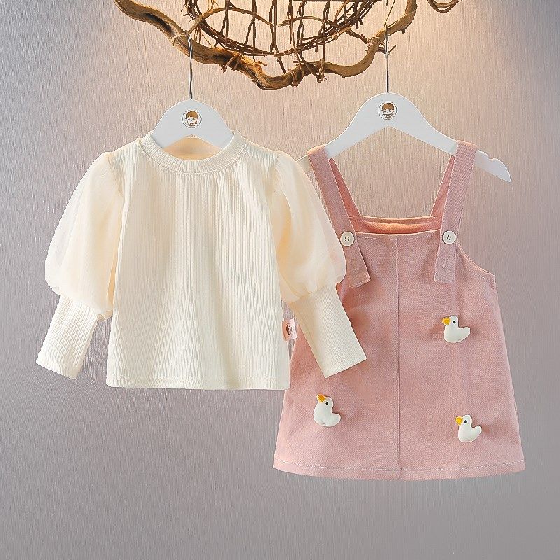 洋气女童套装背带裙秋季儿童2024新款女宝宝灯笼袖T恤裙子两件套,童装/婴儿装/亲子装,套装,淘宝优惠券,粉丝福利购,淘宝优惠卷