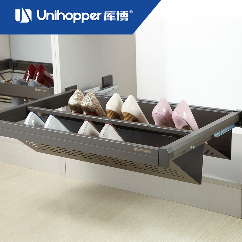 unihopper库博 衣柜内置推拉鞋架抽屉式缓冲阻尼置物架可调节配件