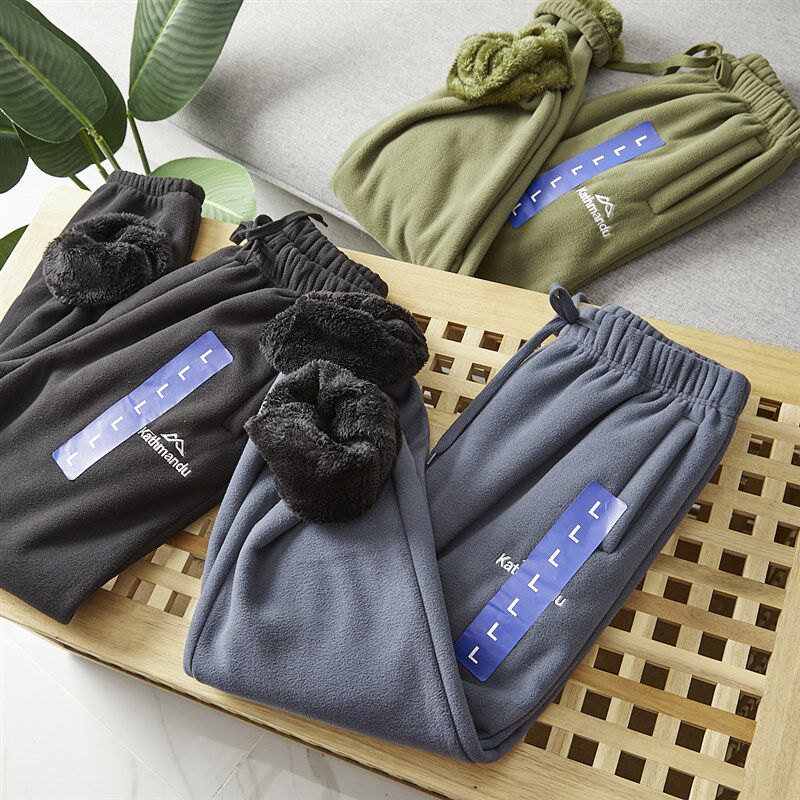 必入好货 大羊洲高端户外冬男女情侣休闲加绒加厚束口裤卫裤10038