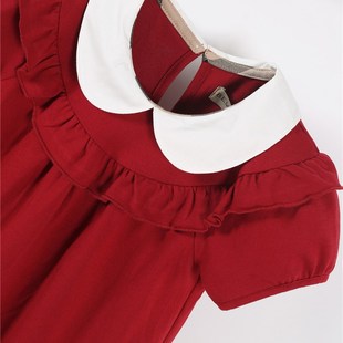 夏装女童洋气红色连衣裙全棉甜美可爱学院风宝宝公主裙伯米吉童装