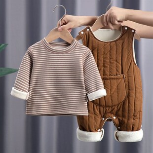 婴幼儿羽绒棉背带裤加绒秋冬新生儿分体连体衣服男女童宝宝两件套