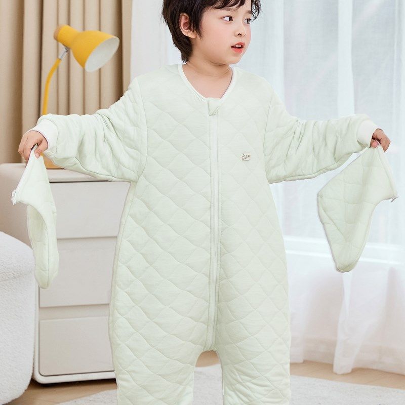 新品宝宝分腿睡袋男女童连体睡衣德绒秋冬季亲子包脚双拉链可拆脚