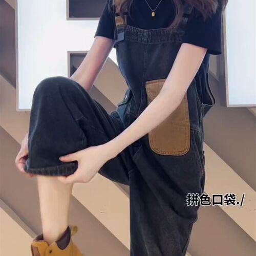 梨形身材大码女装牛仔背带裤子女2024夏季新款宽松显瘦八分吊带裤