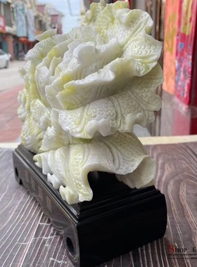 天然岫玉白菜摆件家居客厅办公室桌面酒柜店铺开业礼品装饰品摆设
