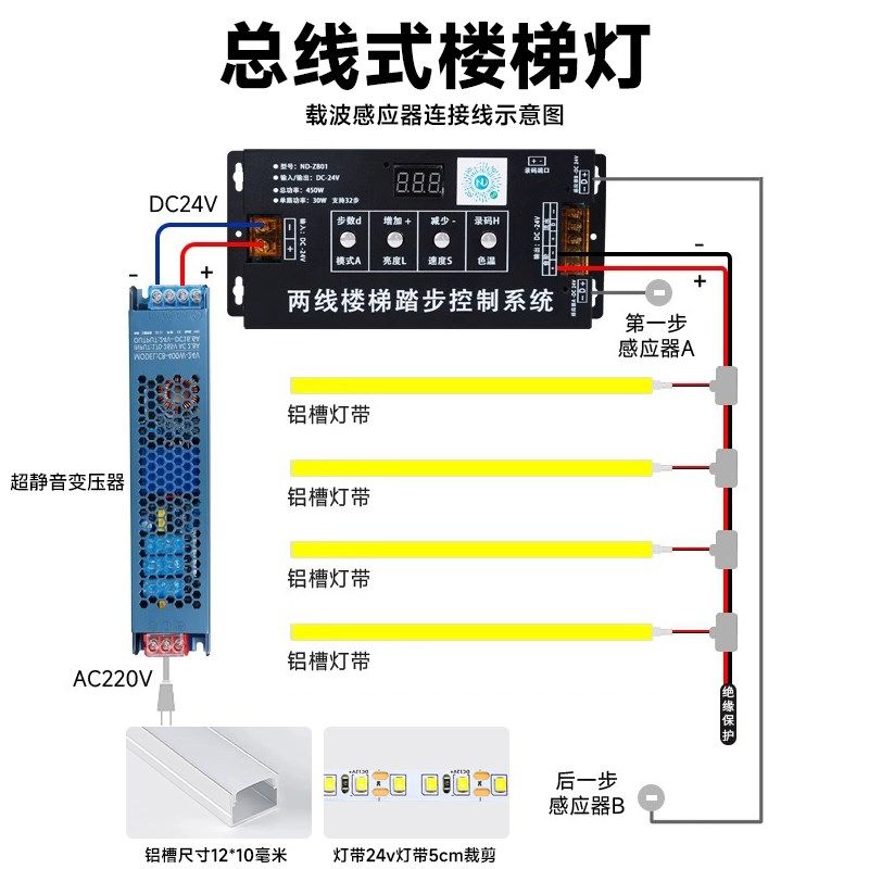 楼梯踏步灯智能感应网红台阶灯总线款灯条别墅室内免布线梯步灯带,家装灯饰光源,感应灯,淘宝优惠券,粉丝福利购,淘宝优惠卷