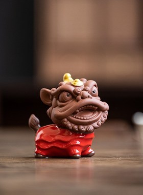 国潮紫砂小貔貅摆件可爱国风瑞兽创意客厅茶室桌面装饰品可养茶宠