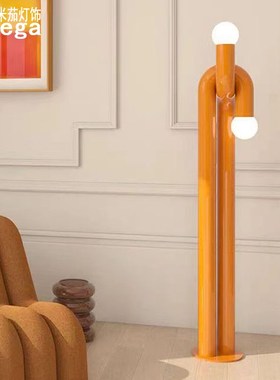 新款设计师橙色客厅样板房时尚弯形管球泡中古卧室落地灯