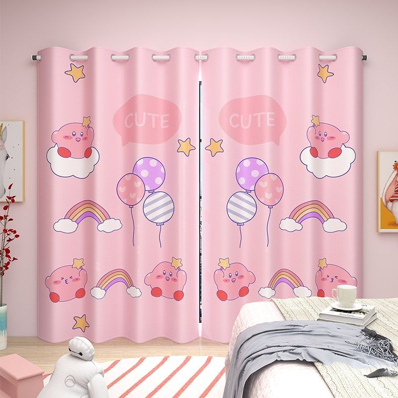 星之卡比儿童房小窗帘个性卡通遮光女孩卧室挂钩式in风隔断定制