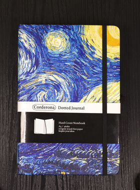 硬面梵高星空绑带文具记事本子弹笔记ujo点阵横线手帐本