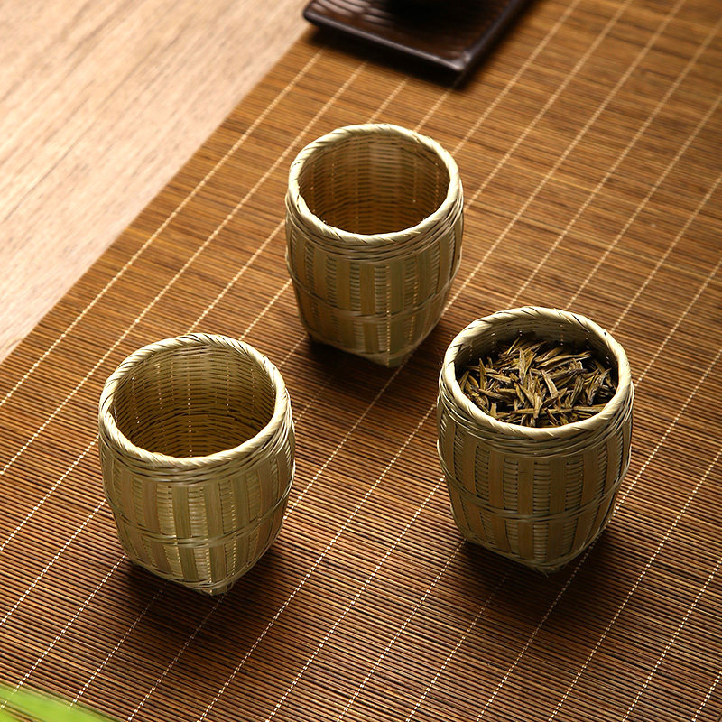 竹制品纯手工竹编茶漏茶迷你箩筐把玩件竹篓茶叶茶道