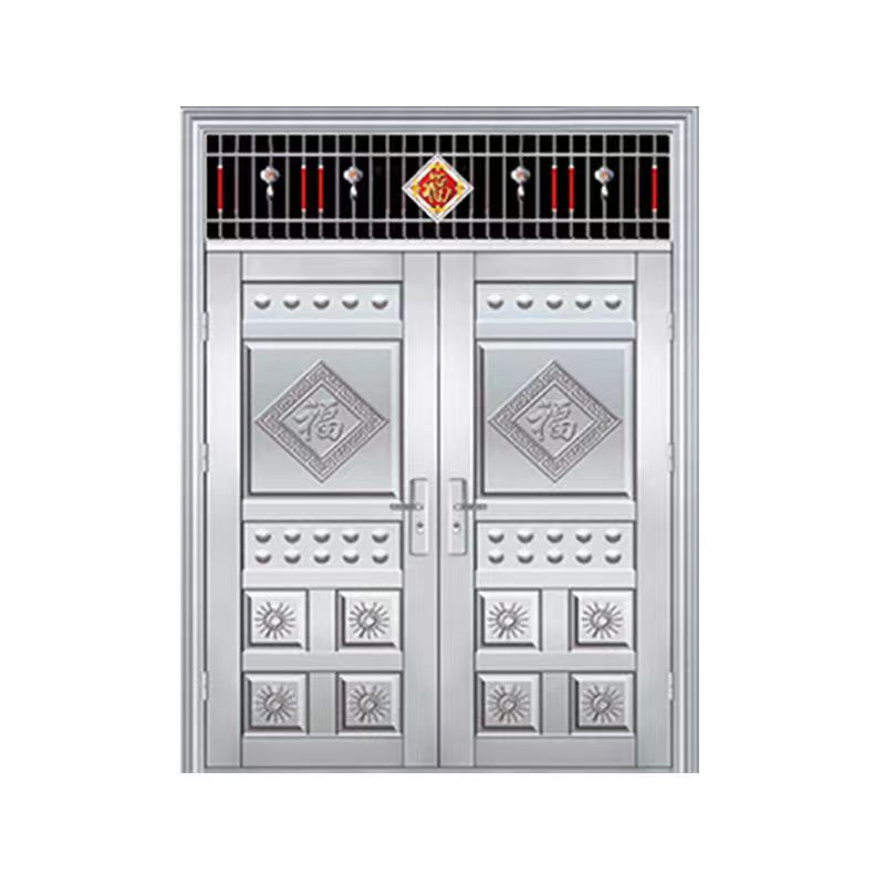 现货不锈钢门钢化玻璃对开子母门家用防盗简易入户大门进户门